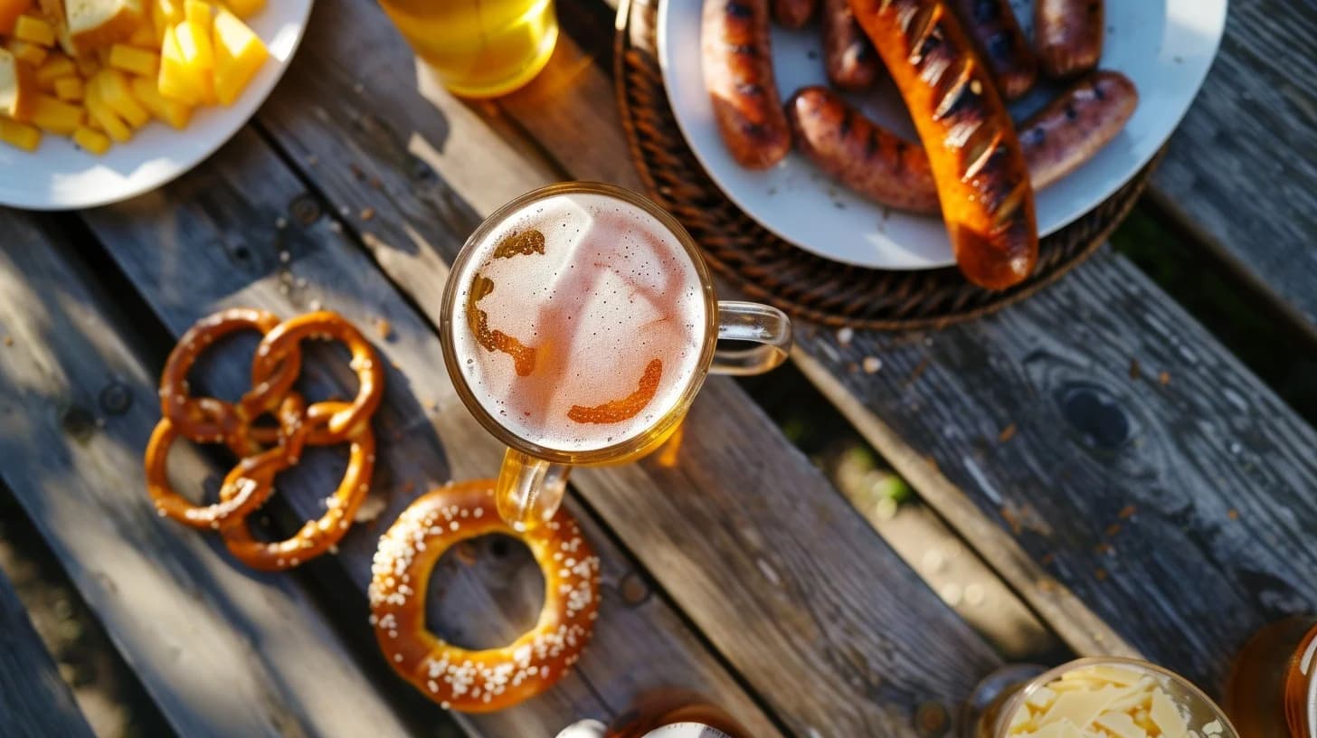 Øl, currywurst og pretzels